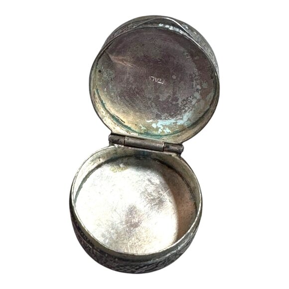 Vintage Italian Micro Mosaic Floral Pill Box Floral Inlaid Silver Plated Trinket - Picture 8 of 9